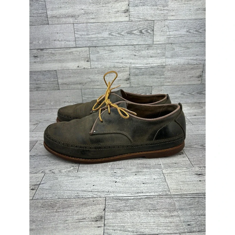 OluKai Honolulu Lace Men Size 9.5 Dark Wood Leather Oxford‎ Shoes 10200-9913